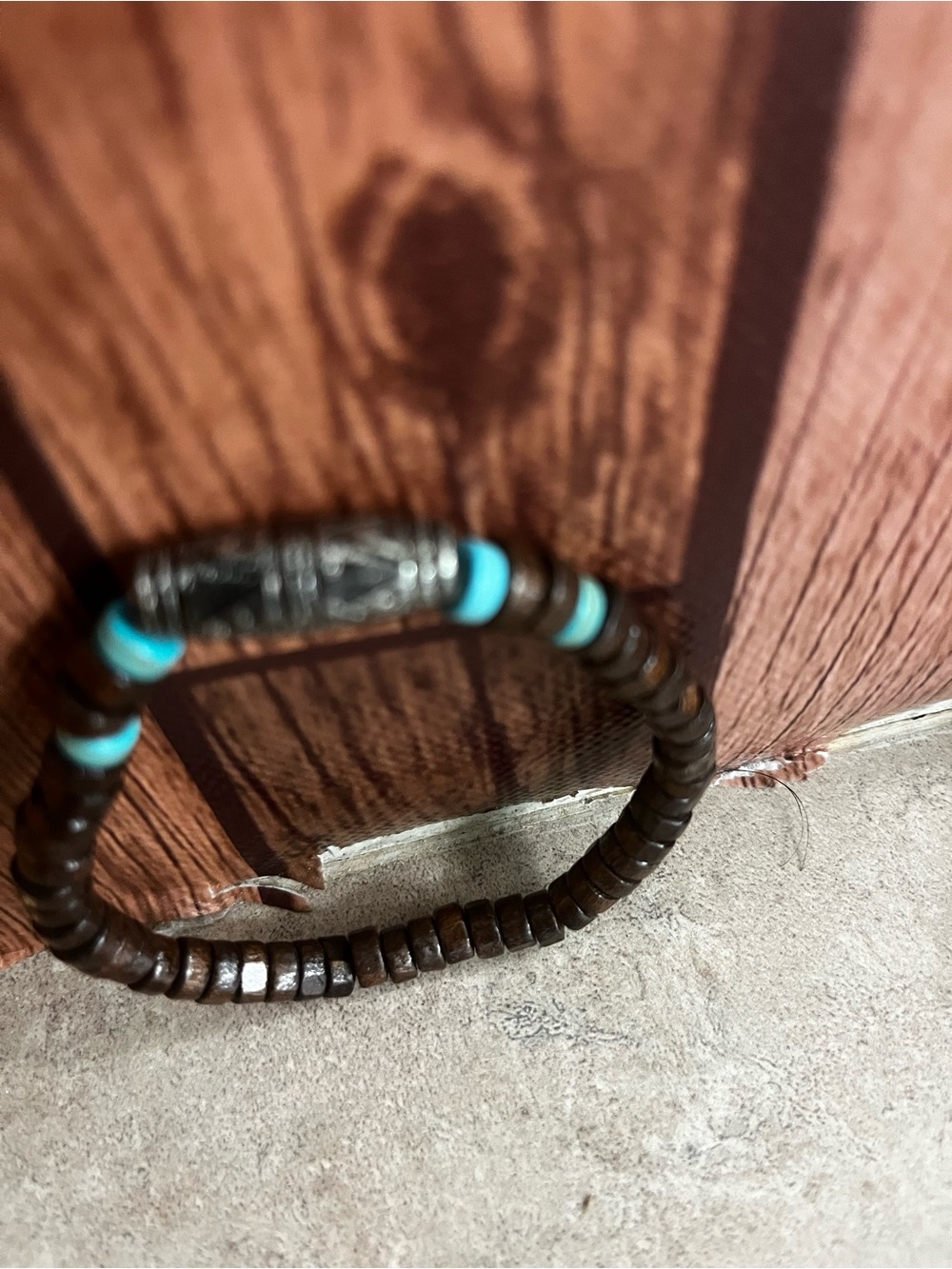 Turquoise Accent Brown Bead Stretch Bracelet